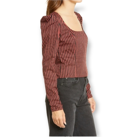 Free People Caroline stripe long sleeve top size M - Picture 2 of 11